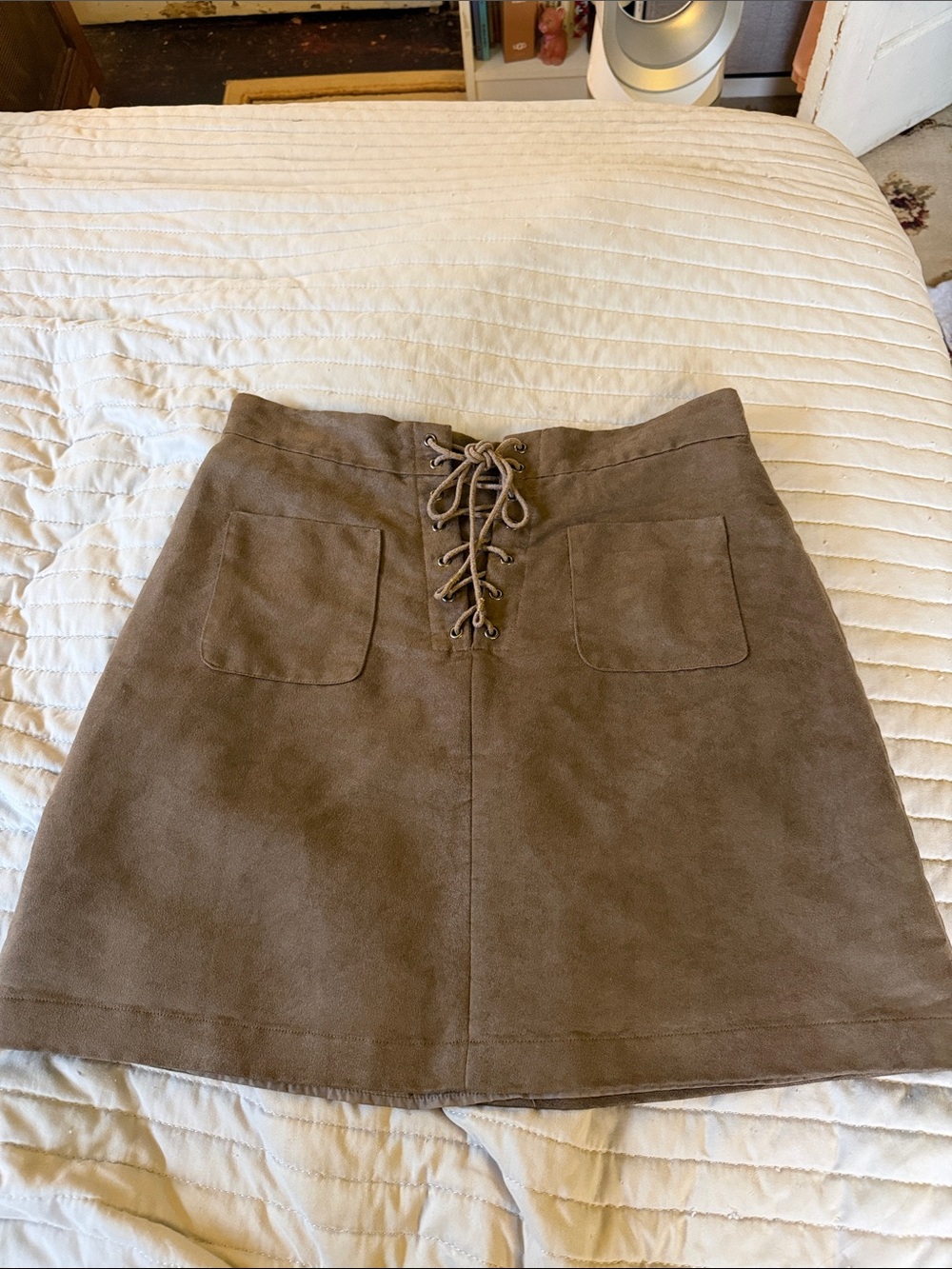 Suede-Look Lace-Up Mini Skirt in Brown
